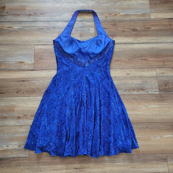 Vintage 90's Stephen Yearick Prom Dress Womens 10 Blue Beaded Halter - Picture 3 of 10